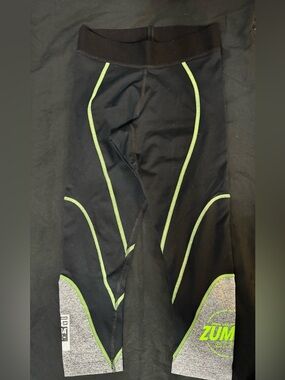 Zumba Black Active Leggings with Neon Green Accents